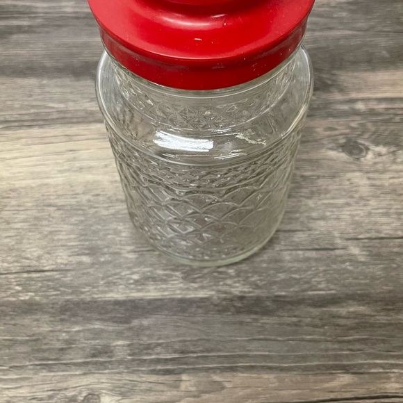 Vintage Hazel-Atlas Diamond Point Glass Canister Jar w/ Red Lid 7.5” - Picture 3 of 8